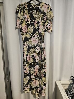Black Floral Wrap Maxi Dress with Pink & Yellow Tropicals XXL